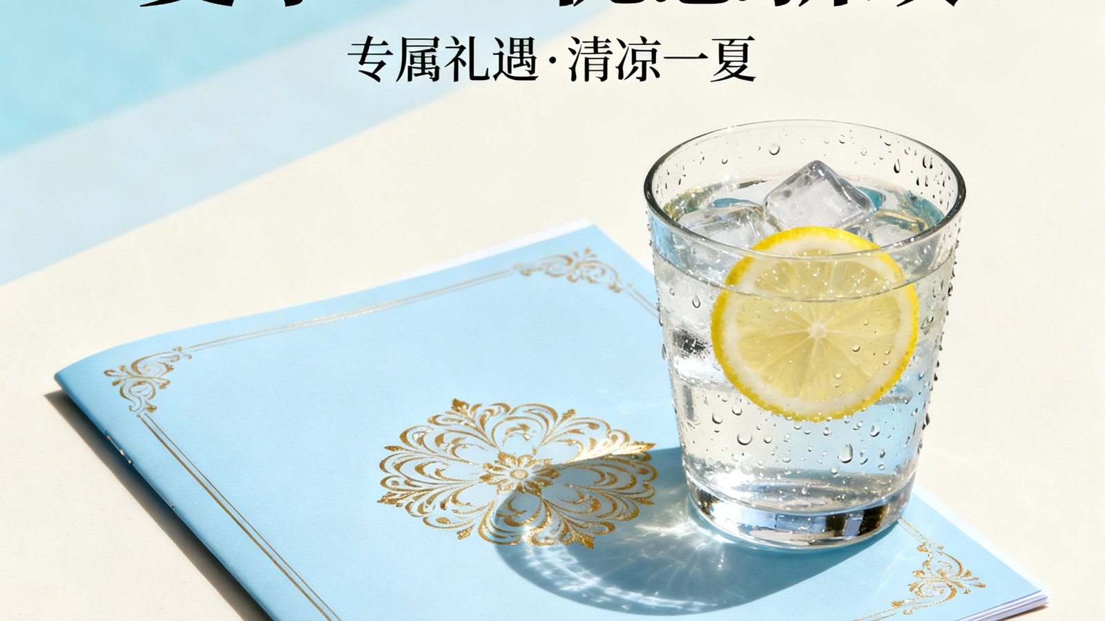 夏季VIP优惠新政解读文章封面，画面展示了一份精美的酒店礼遇手册和一杯冰饮，传递夏日清凉与高端服务的氛围。